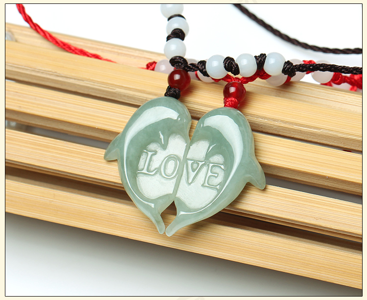 一對玉石翡翠心心相印海豚LOVE情侶吊墜玉佩