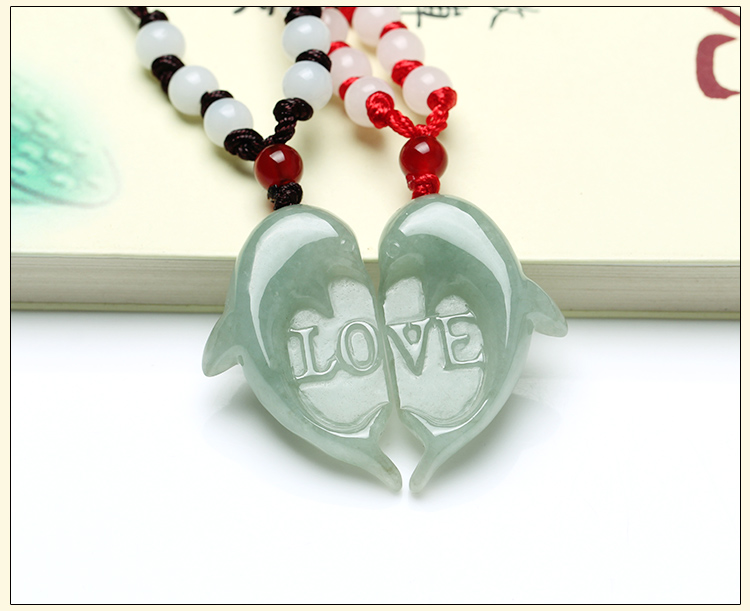 一對玉石翡翠心心相印海豚LOVE情侶吊墜玉佩