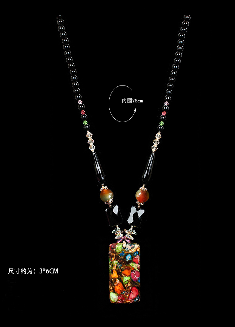 奢華復(fù)古水晶黑瑪瑙毛衣長款項(xiàng)鏈