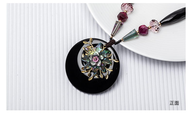 天然瑪瑙毛衣項(xiàng)鏈女長款平安扣吊墜水晶飾品