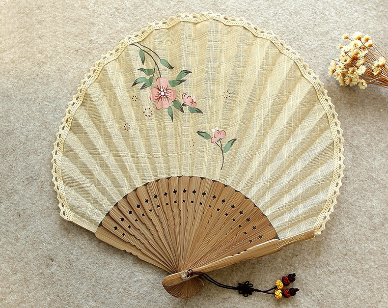 匠心啟航閱讀扇子女式棉麻布扇貝殼扇