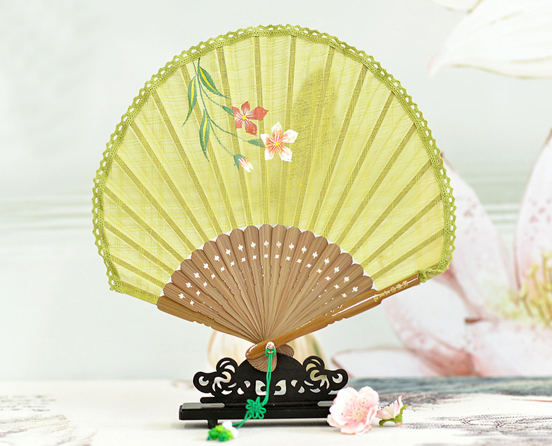 匠心啟航閱讀扇子女式棉麻布扇貝殼扇