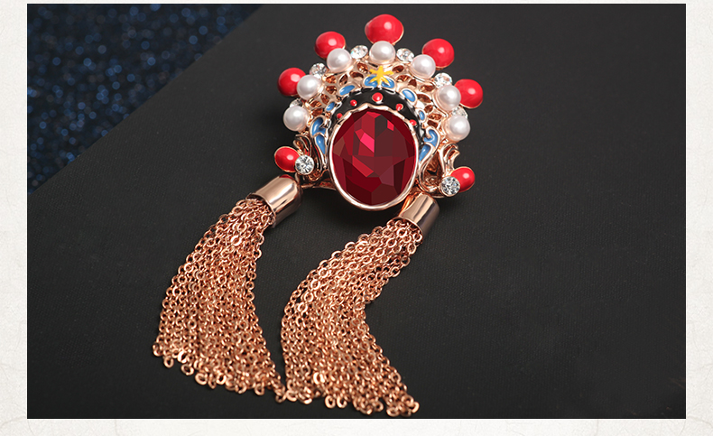 匠心啟航閱讀刀馬旦流蘇紅水晶百搭個(gè)性民族風(fēng)胸針