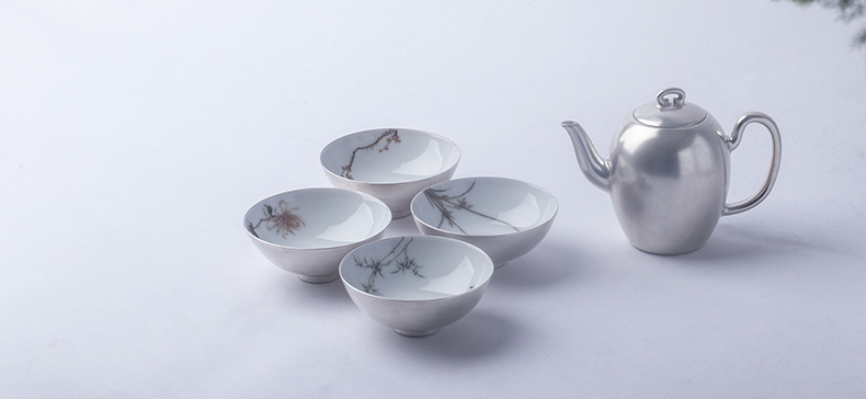 匠心啟航閱讀梅蘭竹菊鎏銀茶具套裝