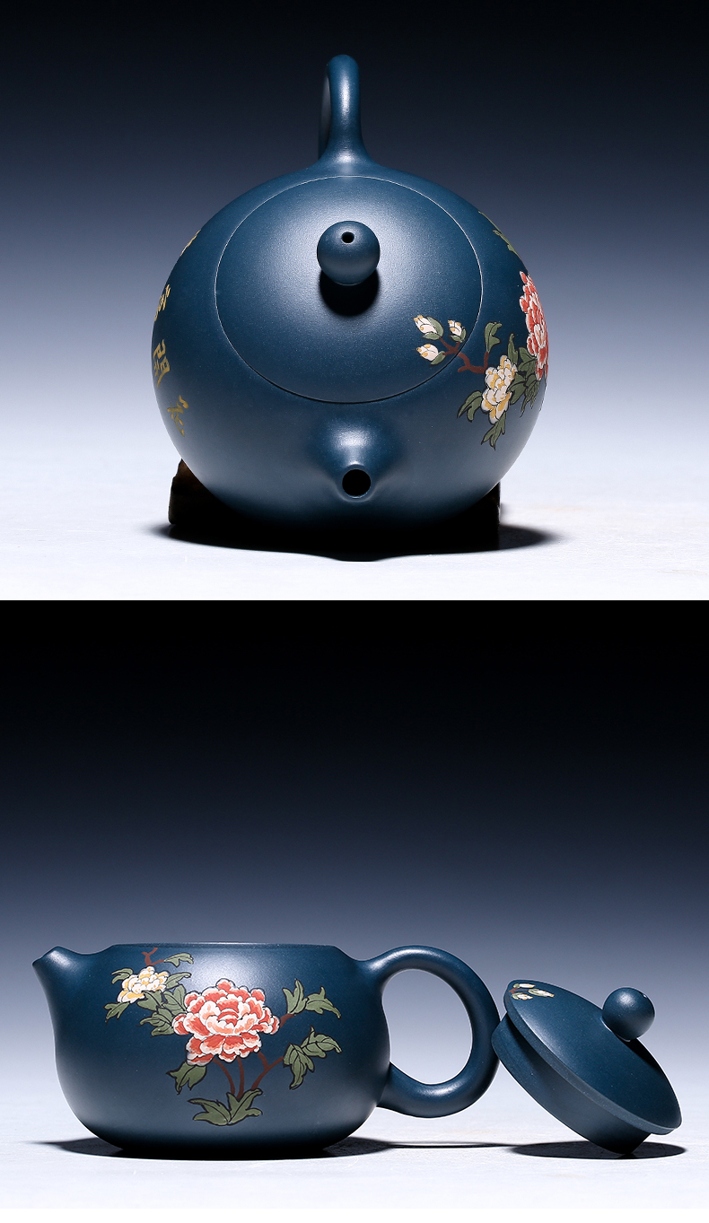 純手工紫砂壺，小巧琺瑯印花紫砂壺