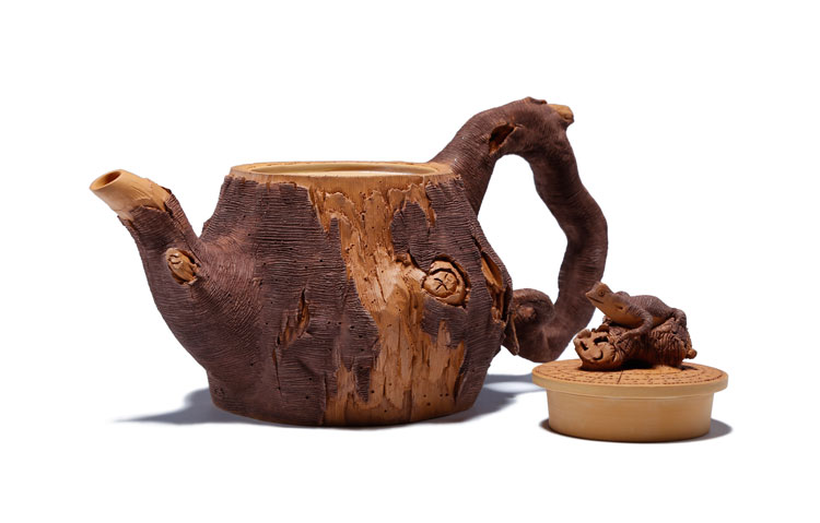 仿木外皮紫砂壺，創(chuàng)意木樁手工雕刻紫砂壺