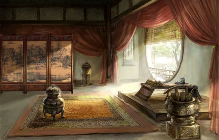 湖光月色插畫，景色秀麗手繪插畫