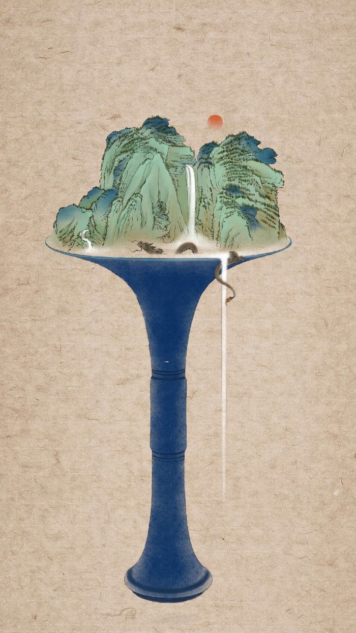 器具上的山河插畫，匠心啟航閱讀創(chuàng)意手繪插畫