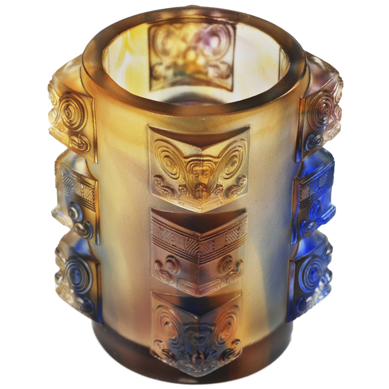 精美失蠟古琉筆筒，中國(guó)傳統(tǒng)手工琉璃筆筒