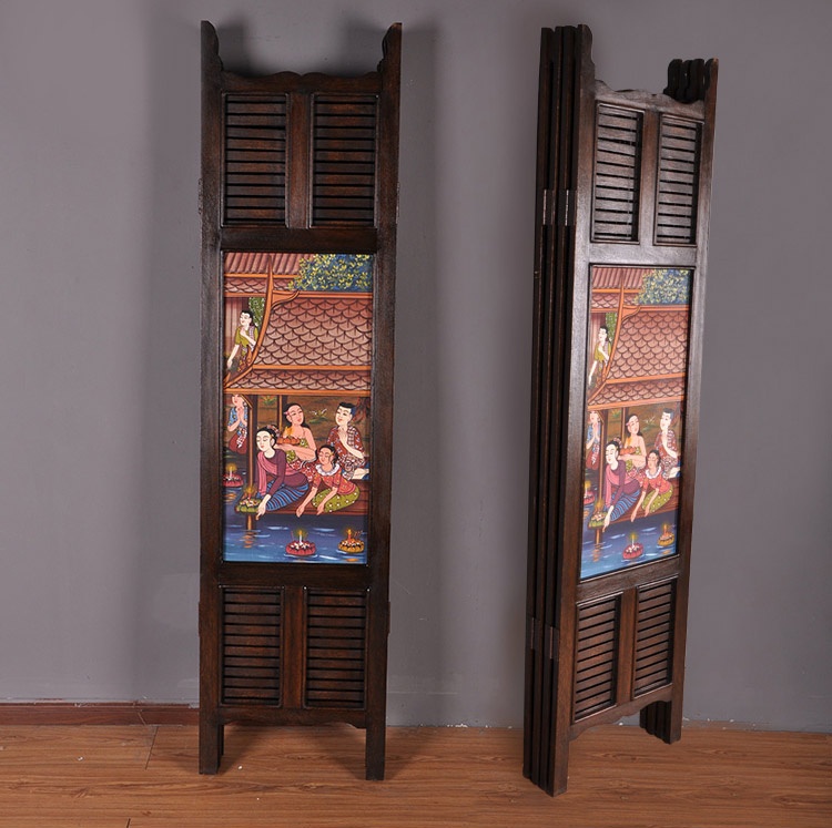東南亞實(shí)木屏風(fēng)，手繪油畫(huà)屏風(fēng)