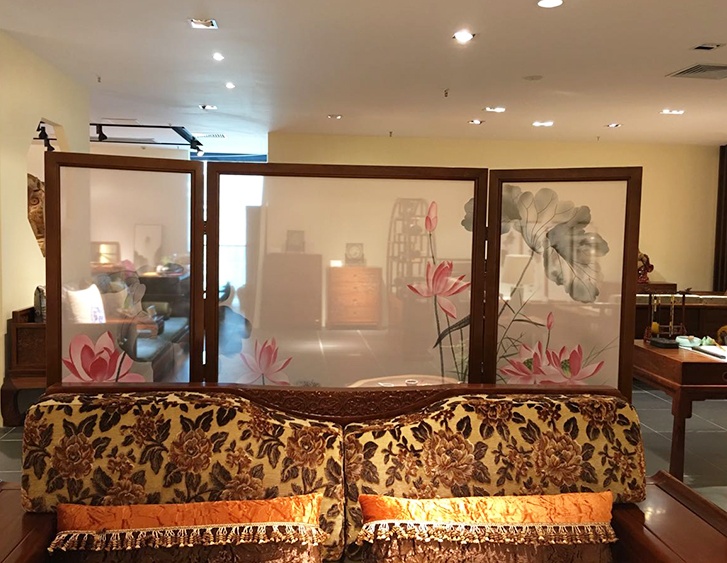 煙縷油布屏風(fēng)，簡(jiǎn)約現(xiàn)代中式屏風(fēng)