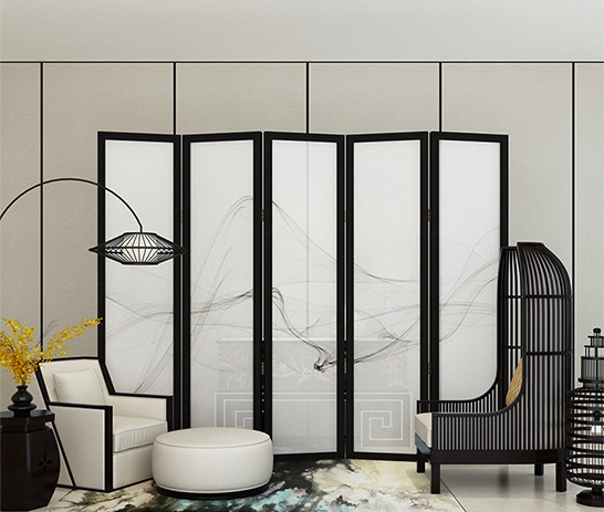 煙縷油布屏風(fēng)，簡(jiǎn)約現(xiàn)代中式屏風(fēng)
