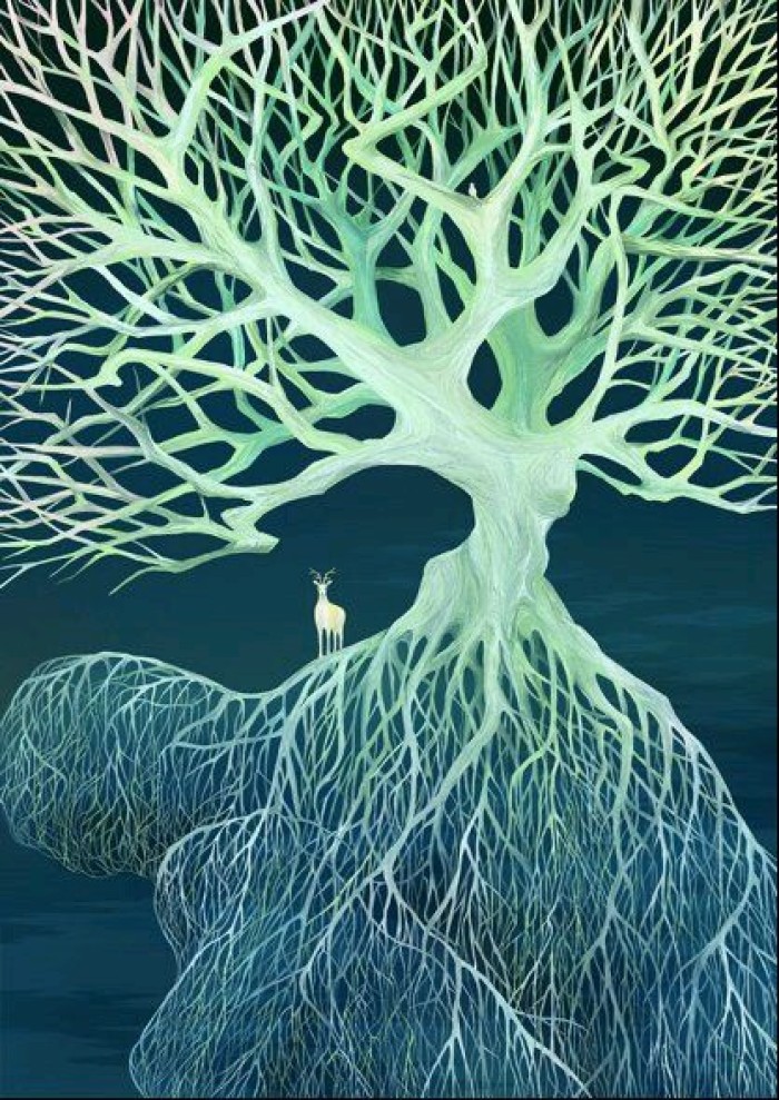 空靈浩大簡約插畫，風格靜謐手繪插畫