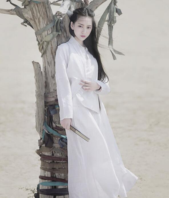 兩款復(fù)古亞麻民國風(fēng)漢服，白色簡約中式漢服
