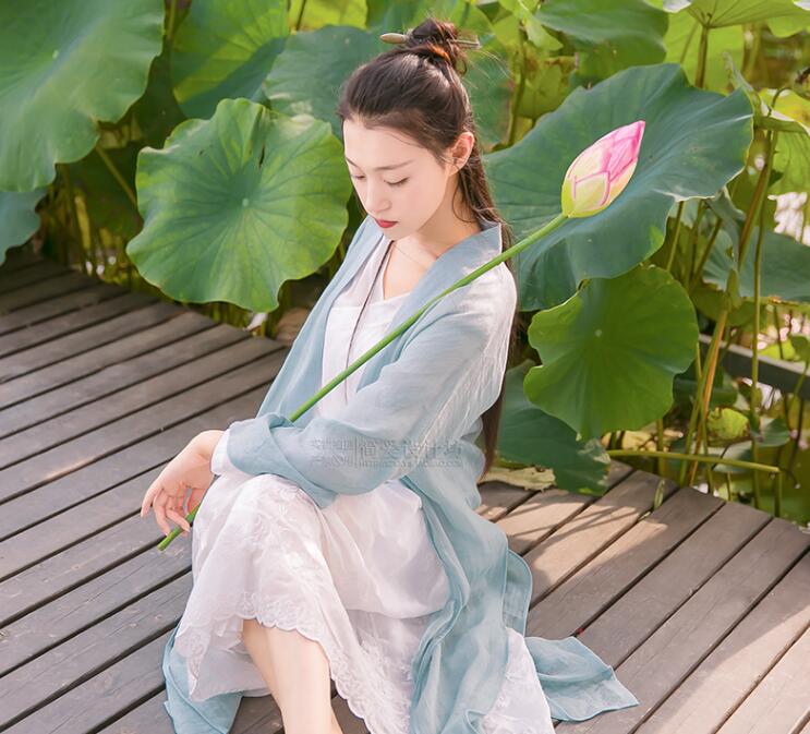 簡(jiǎn)潔中式麻紗漢服，開衫披風(fēng)褙子漢服圖片