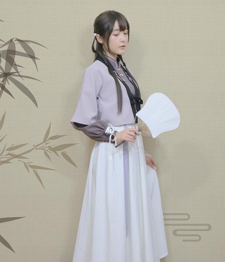 改良版清新唯美漢服，繡花褙子漢服圖片