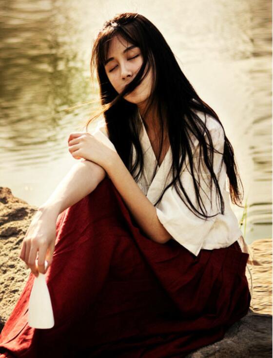 民族風漢元素古風漢服，棉麻女裝漢服美女圖片