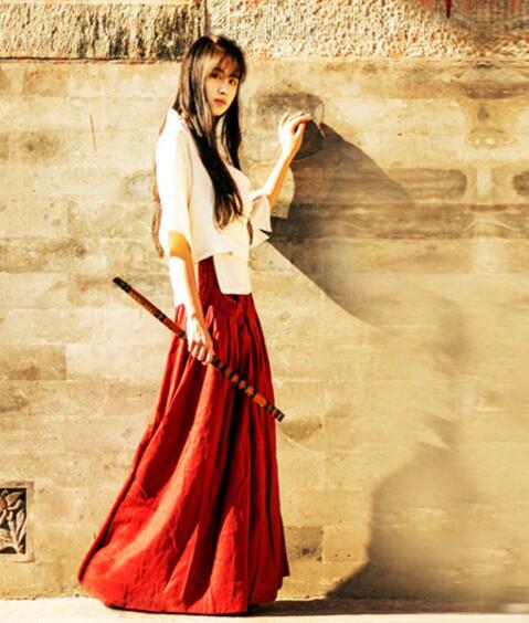 民族風漢元素古風漢服，棉麻女裝漢服美女圖片