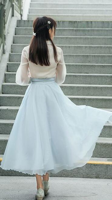 復(fù)古匠心啟航閱讀廣袖長裙，雪紡清新淡雅漢服圖片