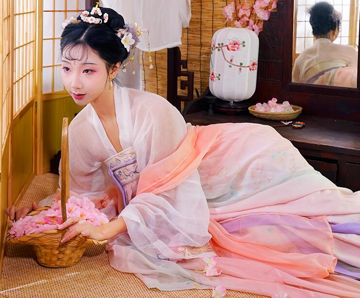 繡花印花齊胸襦裙，原創(chuàng)漢服美女圖片