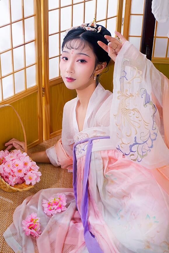 繡花印花齊胸襦裙，原創(chuàng)漢服美女圖片