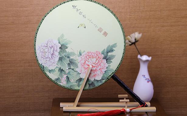 雙面印花團(tuán)扇，古典宮廷漢服扇子