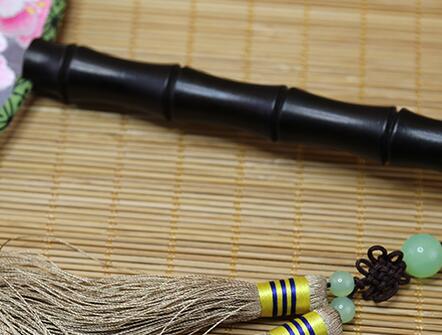 雙面真絲手工刺繡團扇，古典黑檀木宮扇子