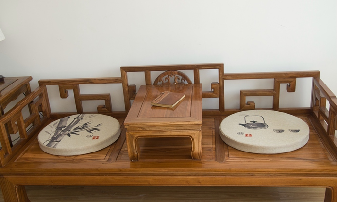 匠心啟航閱讀亞麻布料坐墊，水墨畫圓凳子坐墊