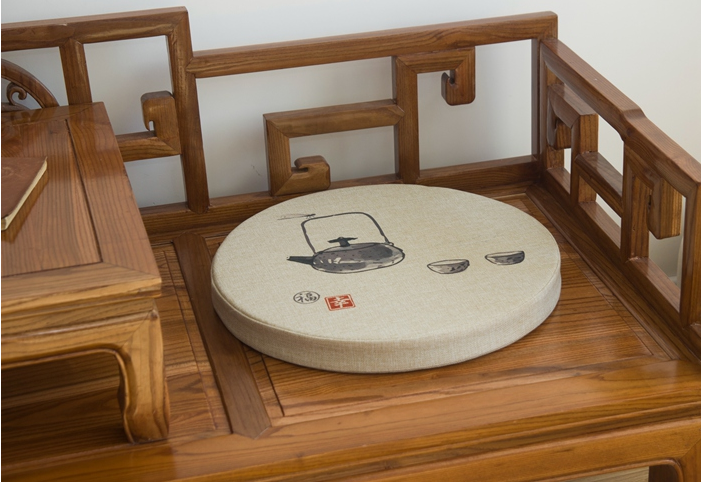 匠心啟航閱讀亞麻布料坐墊，水墨畫圓凳子坐墊