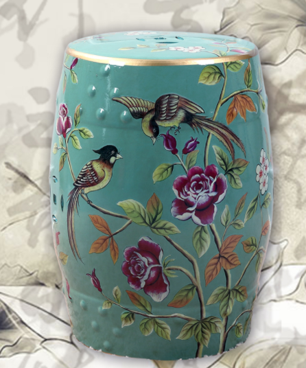 匠心啟航閱讀陶瓷凳子，復(fù)古仿鼓手繪花鳥凳子