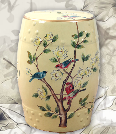 匠心啟航閱讀陶瓷凳子，復(fù)古仿鼓手繪花鳥凳子