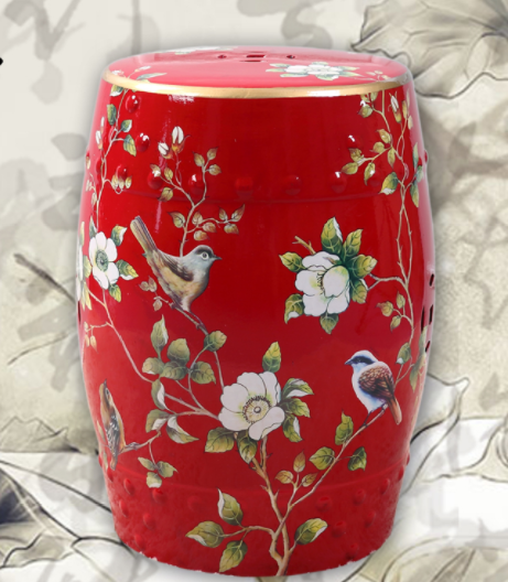 匠心啟航閱讀陶瓷凳子，復(fù)古仿鼓手繪花鳥凳子