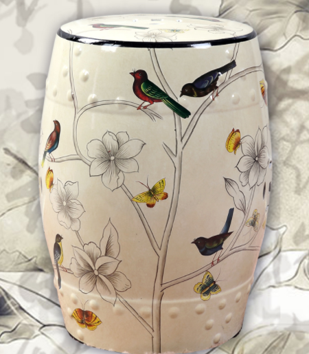 匠心啟航閱讀陶瓷凳子，復(fù)古仿鼓手繪花鳥凳子