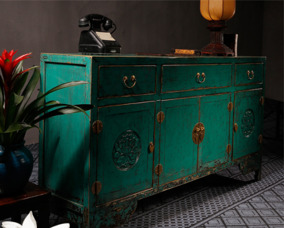 古樸彩漆仿古做舊樺木柜子