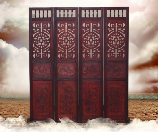 仿古實木中式屏風，復古玄關屏風隔斷