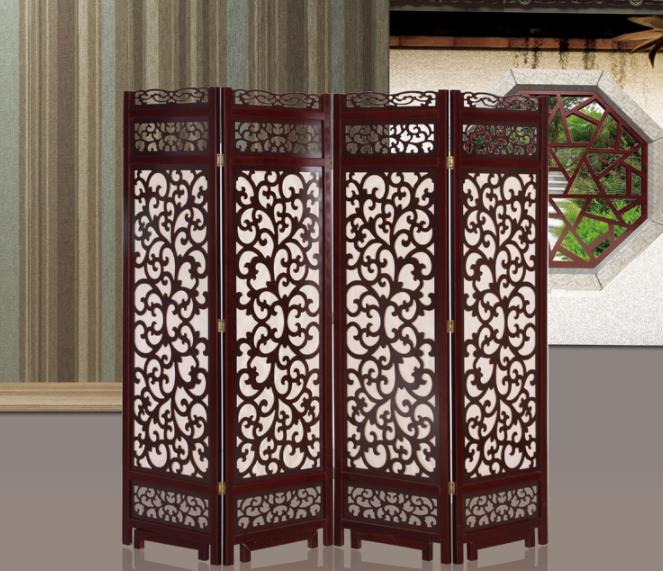 兩色中式仿古隔斷屏風(fēng)，實木鏤空雙面屏風(fēng)
