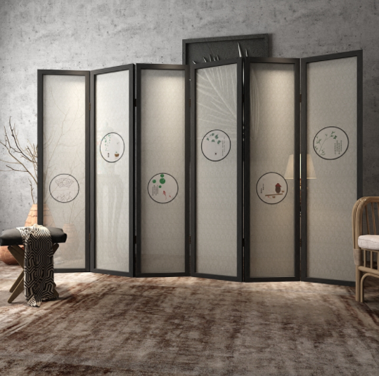 新中式隔斷折屏，玄關(guān)半透紗折疊雙面屏風(fēng)