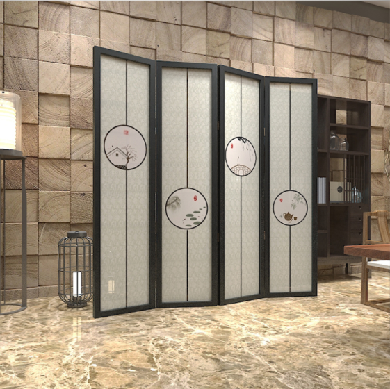 新中式隔斷折屏，玄關(guān)半透紗折疊雙面屏風(fēng)