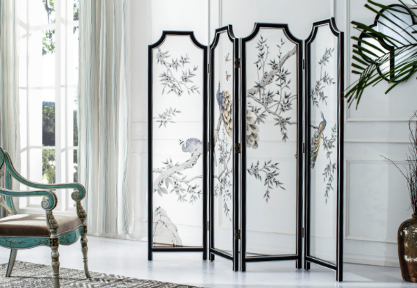 新古典實木手繪孔雀隔斷屏風(fēng)