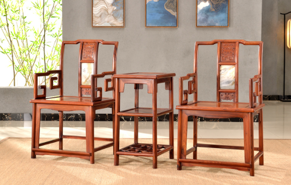 大理石南官帽椅，中式實(shí)木云石椅子