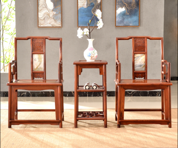 大理石南官帽椅，中式實(shí)木云石椅子