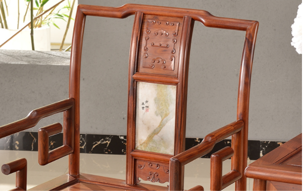 大理石南官帽椅，中式實(shí)木云石椅子