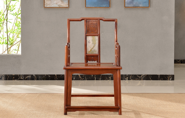 大理石南官帽椅，中式實(shí)木云石椅子