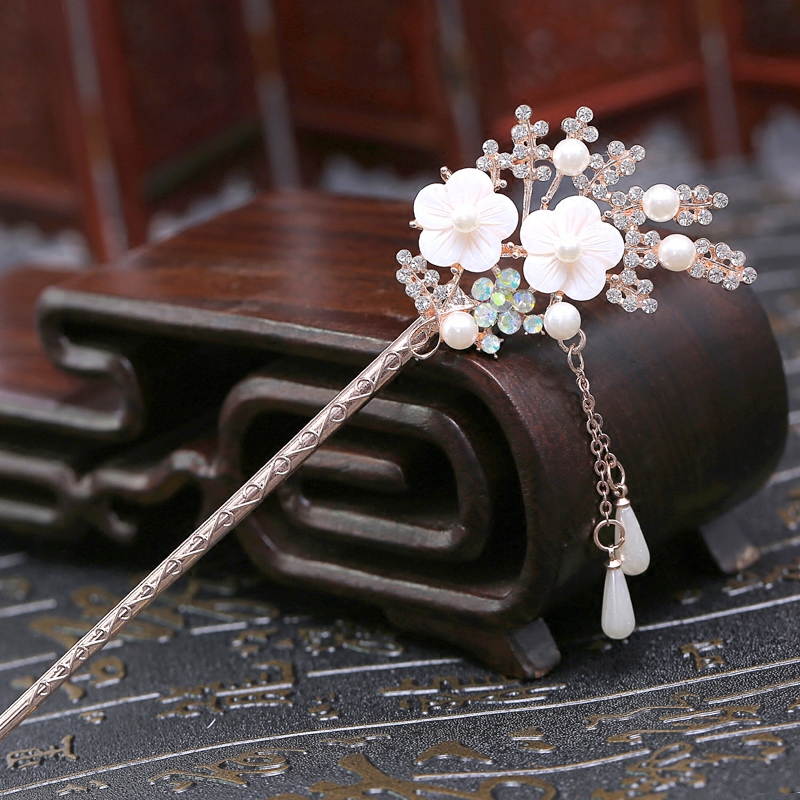 古風(fēng)發(fā)簪頭飾，鑲鉆水晶流蘇步搖