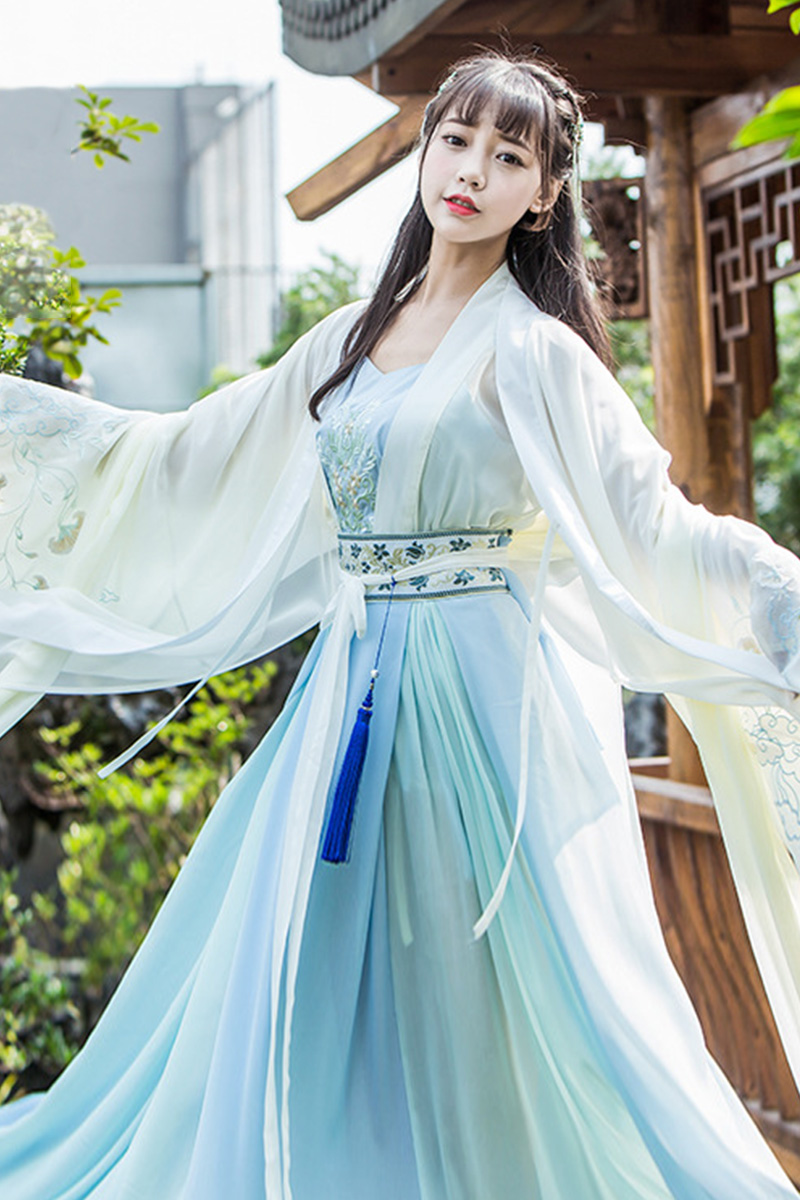 清新魏晉風(fēng)漢服，古裝仙女大袖衫齊腰襦裙
