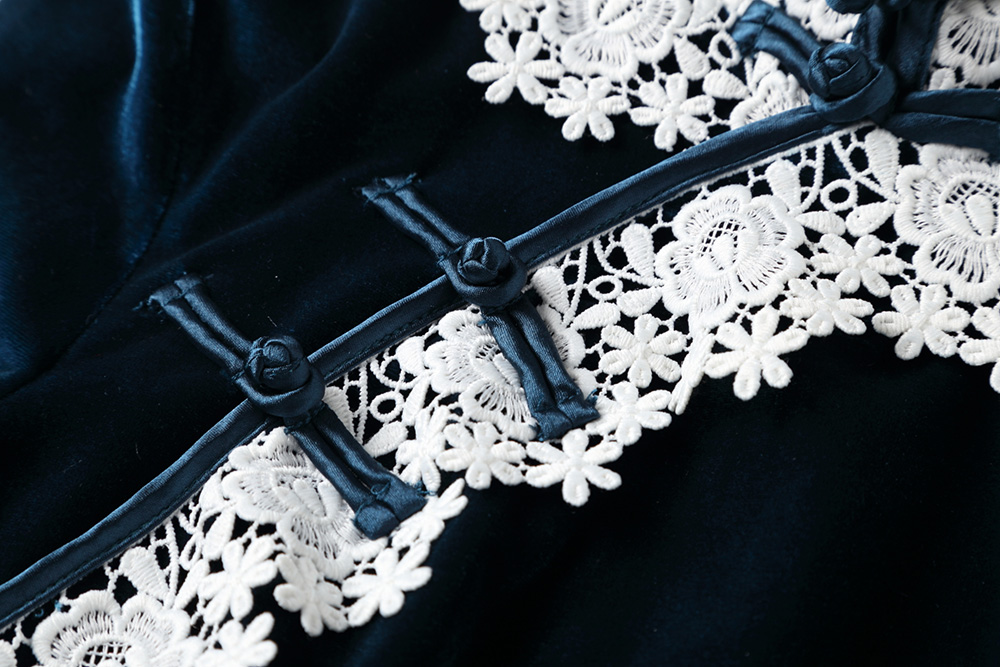 天鵝絨蕾絲花邊旗袍，民國復(fù)古旗袍裙