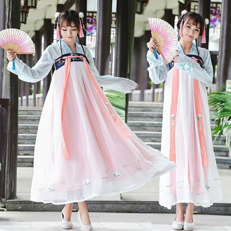 復(fù)古匠心啟航閱讀長(zhǎng)袖漢服，仙女襦裙繡花漢服圖片