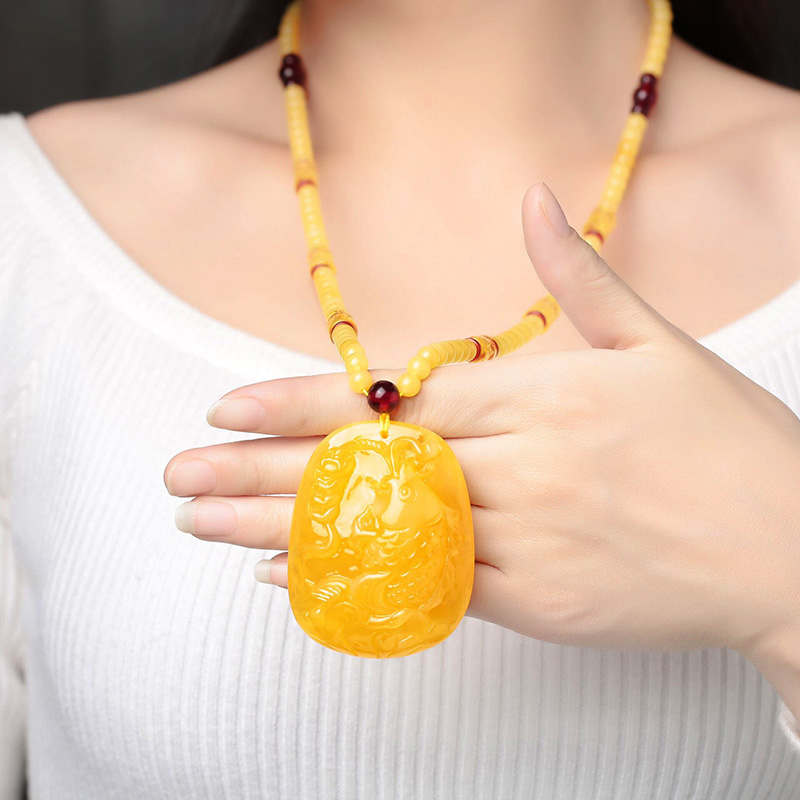 天然老蜜蠟鯉魚(yú)如意吊墜