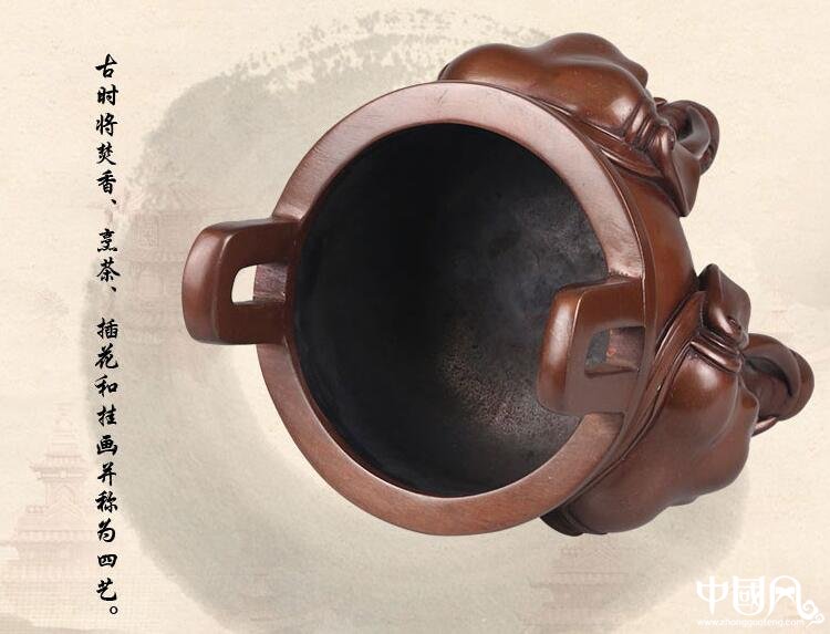 純銅香爐，象首三足香薰?fàn)t紫銅檀香爐