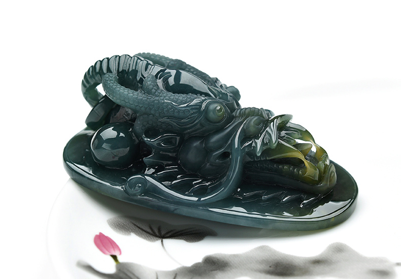 果敢翡翠，藍(lán)水翡翠龍牌玉器